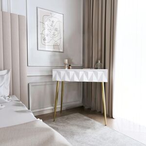 CARME HOME Montana Dressing Table-White/Gold in White White CARME HOME Montana Dressing Table-White/Gold in White White