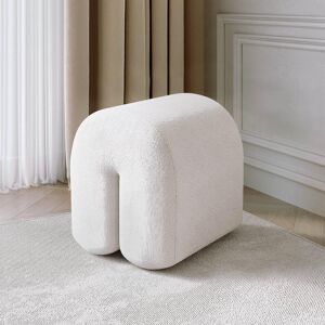 CARME HOME Laurie Ivory Bouclé Fabric Stool Footstool Upholstered in White White CARME HOME Laurie Ivory Bouclé Fabric Stool Footstool Upholstered in White White