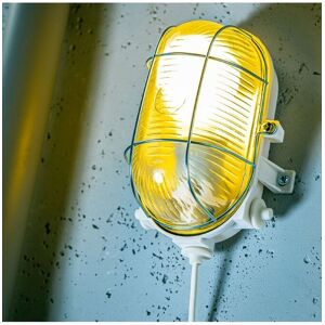 CGC Lighting Oval Metal Cage Bulkhead Wall Or Ceiling Light in White White CGC Lighting Oval Metal Cage Bulkhead Wall Or Ceiling Light in White White