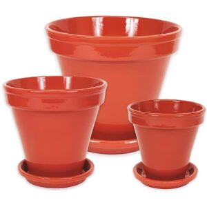Verano Spanish Ceramics Dipped Green Hand Painted Set of 3 Classic Pots & Drainage Plates (D) 16-29cm in Red Red Verano Spanish Ceramics Dipped Green Hand Painted Set of 3 Classic Pots & Drainage Plates (D) 16-29cm in Red Red