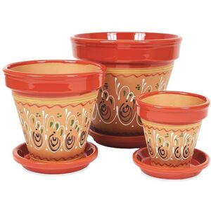 Verano Spanish Ceramics Inca Hand Painted Set of 3 Classic Plant Pots & Drainage Plates (D) 16-29cm in Red Red Verano Spanish Ceramics Inca Hand Painted Set of 3 Classic Plant Pots & Drainage Plates (D) 16-29cm in Red Red