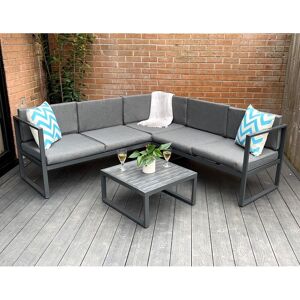 Outdoor Living Chester Grey Modern Metal Garden Furniture 5 Seat Corner Sofa & Coffee Table Patio Set Grey Outdoor Living Chester Grey Modern Metal Garden Furniture 5 Seat Corner Sofa & Coffee Table Patio Set Grey