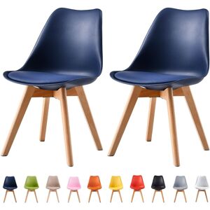 MCC Direct Set of 2 Dining Chairs with wooden Legs & Padded Cushion Eva in Blue Blue MCC Direct Set of 2 Dining Chairs with wooden Legs & Padded Cushion Eva in Blue Blue