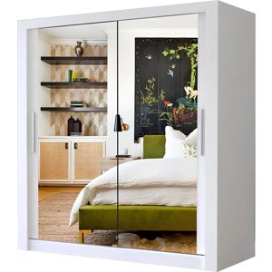 Interior Emporium Ltd IE Milan Sliding Mirror Door Wardrobe with Drawers & Shelves - Sliding Door Wardrobe with LED Lighting ( White, 203 cm ) White Interior Emporium Ltd IE Milan Sliding Mirror Door Wardrobe with Drawers & Shelves - Sliding Door Wardrobe with LED Lighting ( White, 203 cm ) White