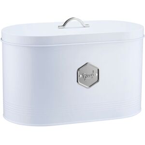 Cooks Professional Bread Bin Metal Kitchen Storage Canister with Silver Nameplate in White White Cooks Professional Bread Bin Metal Kitchen Storage Canister with Silver Nameplate in White White