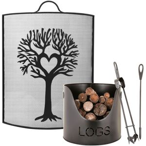 Dibor Traditional Stag Fire Screen Fireguard H68cm x W53cm with Country Logs Bucket with Poker & Tongs in Black Black Dibor Traditional Stag Fire Screen Fireguard H68cm x W53cm with Country Logs Bucket with Poker & Tongs in Black Black