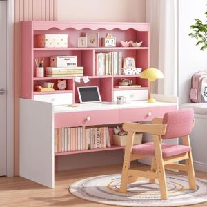 Hygrad Built to Survive Girl's Wooden Pink/White Free Standing Study Table Desk With Shelves & Drawers For Kids Children Home in Pink Pink Hygrad Built to Survive Girl's Wooden Pink/White Free Standing Study Table Desk With Shelves & Drawers For Kids Children Home in Pink Pink