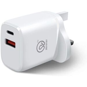 ExtraStar 20W Fast Charging Plug (USB & USB C)UK Wall Charger Mains Plug Adapter in White White ExtraStar 20W Fast Charging Plug (USB & USB C)UK Wall Charger Mains Plug Adapter in White White
