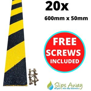 Slips Away Hazard Anti-Slip GRP Decking/Stair Strips - Heavy Duty Fibreglass Non-Slip w/ Pre-Drilled Holes & Free Screws - Outdoor Steps, Ramps & Yellow 60 cm tall x 50mm wide Slips Away Hazard Anti-Slip GRP Decking/Stair Strips - Heavy Duty Fibreglass Non-Slip w/ Pre-Drilled Holes & Free Screws - Outdoor Steps, Ramps & Yellow 60 cm tall x 50mm wide