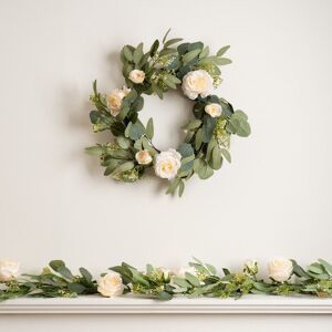 Scottish Everlastings Ltd 40cm Eucalyptus & Rose Wreath in Green Green Scottish Everlastings Ltd 40cm Eucalyptus & Rose Wreath in Green Green