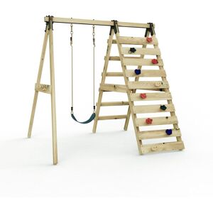 Rebo Glide Wooden Single Swing Set with Climbing Wall & Swing Seat - Lavender (Navy Blue Belt Swing) in Dark Blue Dark Blue Rebo Glide Wooden Single Swing Set with Climbing Wall & Swing Seat - Lavender (Navy Blue Belt Swing) in Dark Blue Dark Blue