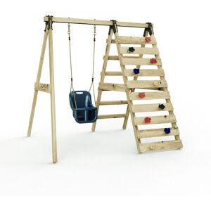 Rebo Glide Wooden Single Swing Set with Climbing Wall & Swing Seat - Lavender (Navy Blue Baby Swing) in Dark Blue Dark Blue Rebo Glide Wooden Single Swing Set with Climbing Wall & Swing Seat - Lavender (Navy Blue Baby Swing) in Dark Blue Dark Blue