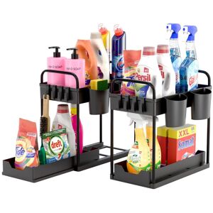 DMD Collective 2 Pack Under Sink Storage Kitchen Organiser, 2 Tier Under Sink Shelf with Slide Out Draw in Black Black DMD Collective 2 Pack Under Sink Storage Kitchen Organiser, 2 Tier Under Sink Shelf with Slide Out Draw in Black Black