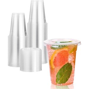 ECONX 100 x 10oz Smoothie Cups with Flat Lids Strong Clear Plastic Cups Size: 200 Pieces Clear 200 Pieces ECONX 100 x 10oz Smoothie Cups with Flat Lids Strong Clear Plastic Cups Size: 200 Pieces Clear 200 Pieces