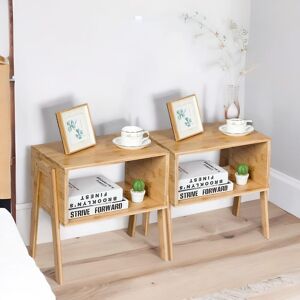 Rafaelo Mobilia Set Of 2 Bamboo Stackable Bedside Tables in Brown Brown Rafaelo Mobilia Set Of 2 Bamboo Stackable Bedside Tables in Brown Brown