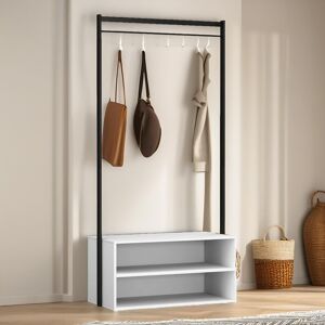 Pirlo Plush Coat Rack Stand With 2 Storage Shelves Hallway Furniture in White White Pirlo Plush Coat Rack Stand With 2 Storage Shelves Hallway Furniture in White White