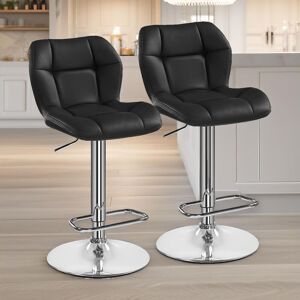 FURNOS 2PC Height Adjustable 360 Swivel Barstools Set With Backrest in Black Black FURNOS 2PC Height Adjustable 360 Swivel Barstools Set With Backrest in Black Black