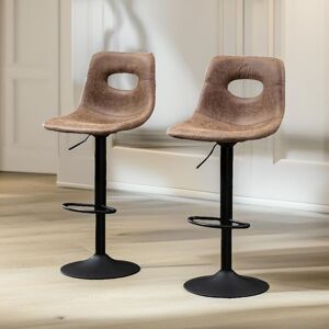 FURNOS 2PC Height Adjustable 360 Swivel Barstools Set With Curved Backrest in Brown Brown FURNOS 2PC Height Adjustable 360 Swivel Barstools Set With Curved Backrest in Brown Brown