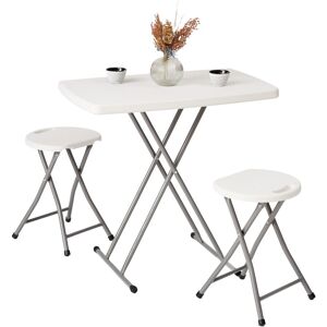 Novecrafto Folding Table & 2 Folding Stool Set Ideal for Camping & Extra Seating in White White Novecrafto Folding Table & 2 Folding Stool Set Ideal for Camping & Extra Seating in White White
