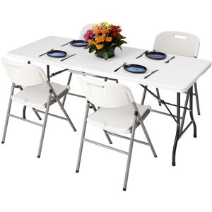 Novecrafto 6ft Folding Table & 4 Folding Chairs Set - Heavy-Duty HDPE, Steel Frames Camping Table & Chairs for Indoor/Outdoor Use in White White Novecrafto 6ft Folding Table & 4 Folding Chairs Set - Heavy-Duty HDPE, Steel Frames Camping Table & Chairs for Indoor/Outdoor Use in White White