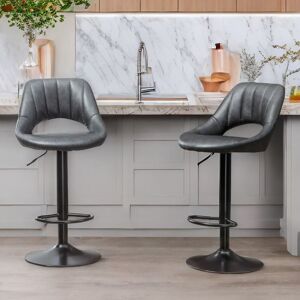 Rafaelo Mobilia 2PC Height Adjustable 360 PU Leather Swivel Barstools Set Grey in Black Black Rafaelo Mobilia 2PC Height Adjustable 360 PU Leather Swivel Barstools Set Grey in Black Black