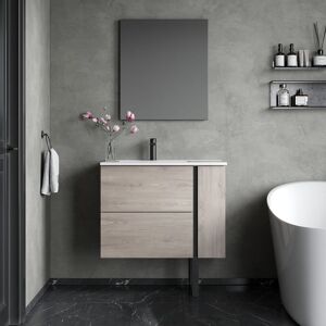 Banyetti Evora 800mm WallHung Vanity with Lira Offset Basin- Iron Oak in Light Grey Light Grey Banyetti Evora 800mm WallHung Vanity with Lira Offset Basin- Iron Oak in Light Grey Light Grey