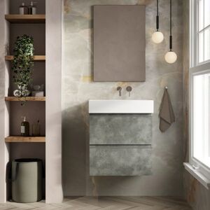 Banyetti Vatilla 600mm Wall Hung Vanity Unit with Veneto 0 Tap Hole Basin-Cemento Grey Grey Banyetti Vatilla 600mm Wall Hung Vanity Unit with Veneto 0 Tap Hole Basin-Cemento Grey Grey