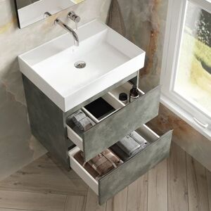 Banyetti Vatilla 800mm Wall Hung Vanity Unit with Veneto 1 TH Basin-Cemento in Grey Grey Banyetti Vatilla 800mm Wall Hung Vanity Unit with Veneto 1 TH Basin-Cemento in Grey Grey