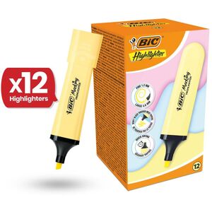 Bic Highlighter Flat - Pastel Yellow - Box of 12 Multicolor Bic Highlighter Flat - Pastel Yellow - Box of 12 Multicolor