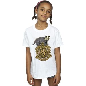Harry Potter Girl's Hufflepuff Sketch Crest Cotton T-Shirt in White Size: 9 Years White 9 Years Harry Potter Girl's Hufflepuff Sketch Crest Cotton T-Shirt in White Size: 9 Years White 9 Years