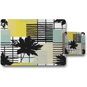 Benjamin Tate Design geometric shape leaf print in yellow green placemat coaster set in Natural Natural Benjamin Tate Design geometric shape leaf print in yellow green placemat coaster set in Natural Natural