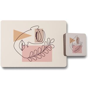 Benjamin Tate Design minimal line drawing of womans face placemat coaster set in Natural Natural Benjamin Tate Design minimal line drawing of womans face placemat coaster set in Natural Natural