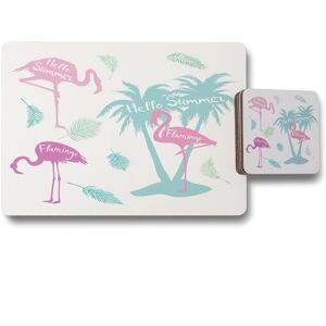 Benjamin Tate Design palm flamingo placemat coaster set in Natural Natural Benjamin Tate Design palm flamingo placemat coaster set in Natural Natural