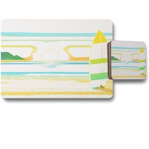 Benjamin Tate Design surf board on beach placemat coaster set in Natural Natural Benjamin Tate Design surf board on beach placemat coaster set in Natural Natural