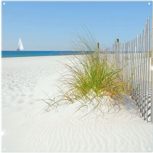 Benjamin Tate Design Dune fence by sea grass with sailboat on horizon Designer Splash Back in Natural Natural Benjamin Tate Design Dune fence by sea grass with sailboat on horizon Designer Splash Back in Natural Natural