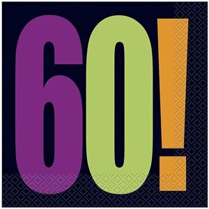 Unique Party Cheer 60th Birthday Disposable Napkins (Pack of 16) in Purple Purple Unique Party Cheer 60th Birthday Disposable Napkins (Pack of 16) in Purple Purple