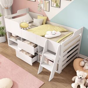 BTM Wooden Cabin Bed Single 90x190cm White with Drawers & Shelf for Kids Size: 90x190 cm White 90x190 cm BTM Wooden Cabin Bed Single 90x190cm White with Drawers & Shelf for Kids Size: 90x190 cm White 90x190 cm