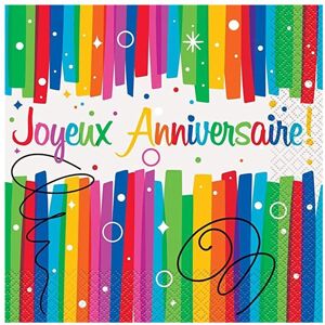 Unique Party Joyeux Anniversaire Rainbow Ribbons Napkins (Pack of 16) Multicolor Unique Party Joyeux Anniversaire Rainbow Ribbons Napkins (Pack of 16) Multicolor