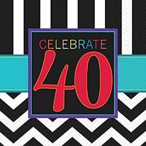 Amscan Celebrate 40th Disposable Napkins (Pack of 16) in White White Amscan Celebrate 40th Disposable Napkins (Pack of 16) in White White