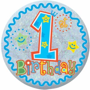 Amscan Holographic 1st Birthday Party Badge in Blue Blue Amscan Holographic 1st Birthday Party Badge in Blue Blue