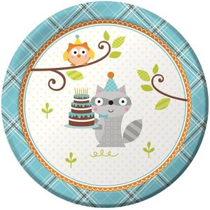 Unique Party Happi Woodland Paper Cake Dessert Plate (Pack of 8) in White White Unique Party Happi Woodland Paper Cake Dessert Plate (Pack of 8) in White White