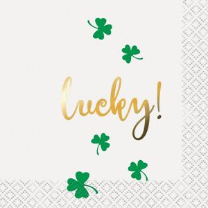 Unique Party Lucky Foil St Patricks Day Disposable Napkins (Pack of 16) in Gold Gold Unique Party Lucky Foil St Patricks Day Disposable Napkins (Pack of 16) in Gold Gold