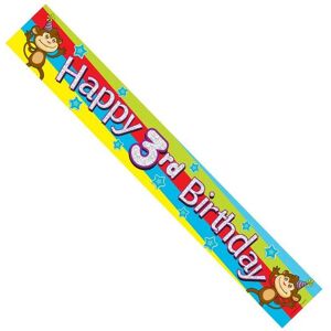 Generic Monkey 3rd Birthday Banner Multicolor Generic Monkey 3rd Birthday Banner Multicolor