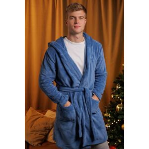 Brave Soul Men's Hooded Dressing Gown with Tie Belt in Blue Size: Large Blue L Brave Soul Men's Hooded Dressing Gown with Tie Belt in Blue Size: Large Blue L