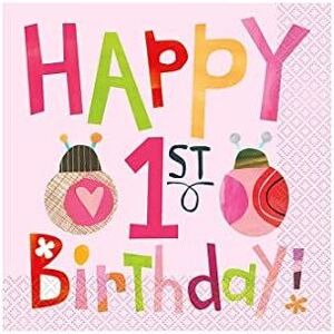Unique Party Paper Ladybird 1st Birthday Disposable Napkins (Pack of 16) in Pink Pink Unique Party Paper Ladybird 1st Birthday Disposable Napkins (Pack of 16) in Pink Pink