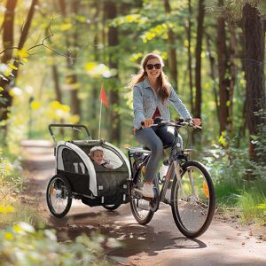 HOMCOM 2 Seat Bike Trailer with 5 Point Harness, for 18+ Months in Black Black HOMCOM 2 Seat Bike Trailer with 5 Point Harness, for 18+ Months in Black Black