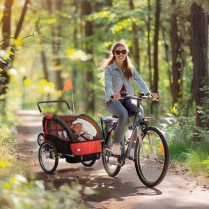 HOMCOM 2 Seat Bike Trailer with 5 Point Harness, for 18+ Months in Red Red HOMCOM 2 Seat Bike Trailer with 5 Point Harness, for 18+ Months in Red Red
