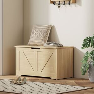 HOMCOM Storage Trunk with 2 Safety Hinges, 80cm, Natural Wood Finish Natural HOMCOM Storage Trunk with 2 Safety Hinges, 80cm, Natural Wood Finish Natural