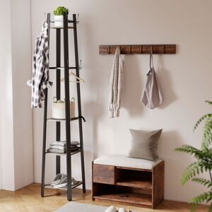 HOMCOM Industrial Coat Stand with 4 Storage Shelves & 8 Hooks in Grey Grey HOMCOM Industrial Coat Stand with 4 Storage Shelves & 8 Hooks in Grey Grey