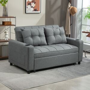 HOMCOM 2 Seater Sofa Bed, Convertible Pull Out Sofa Bed with Cup Holders in Dark Grey Dark Grey HOMCOM 2 Seater Sofa Bed, Convertible Pull Out Sofa Bed with Cup Holders in Dark Grey Dark Grey